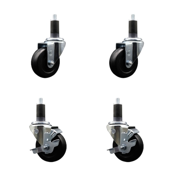Service Caster 3.5'' SS Hard Rubber Wheel Swivel 1-1/4'' Expand Stem Caster Set 2 Brakes, 4PK SCC-SSEX20S3514-HRS-2-TLB-2-114 - main